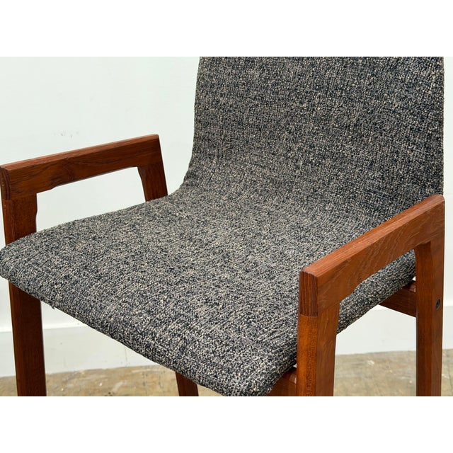 Pair of mid century Danish modern barstools, Denmark circa 1960s. Solid teak frames with upholstered seats and backs....