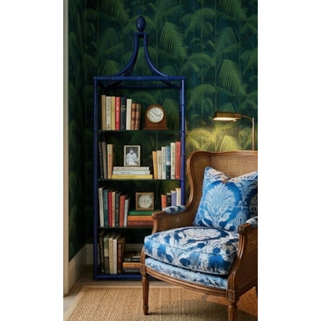 Palm Beach Regency Cobalt Blue Faux Bamboo Pagoda Etagere For Sale - Image 11 of 12