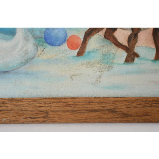 Yellow Vintage Mid Century Bubble Bath Boy Surrealist Art Painting For Sale - Image 8 of 10