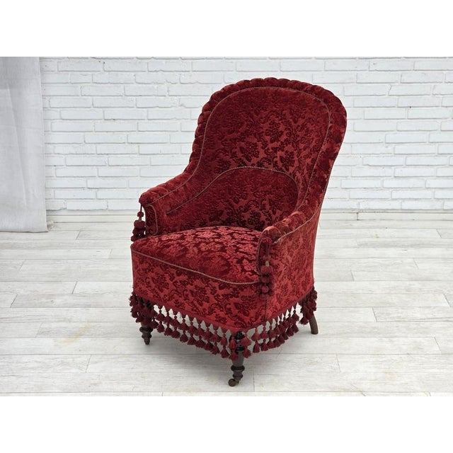 Danish Highback Armchair in Velour with Beech Legs, 1950s For Sale - Image 14 of 18