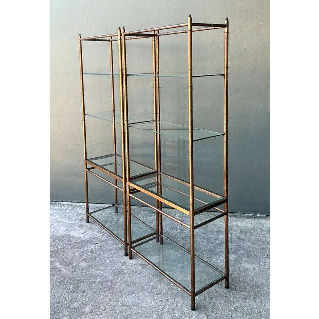 Mid 20th Century Vintage Metal and Glass Etagere Shelves - Pair For Sale - Image 5 of 12