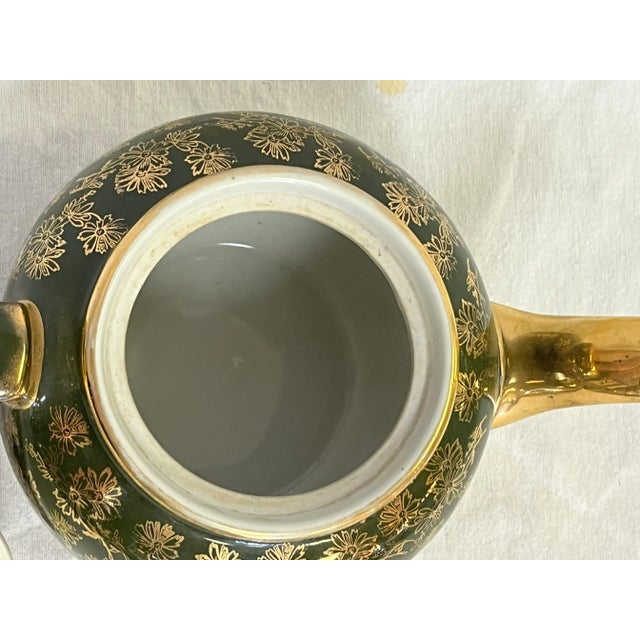 1950's Hall's China Ceramic Teapot With Gold Painted Accents For Sale - Image 10 of 12
