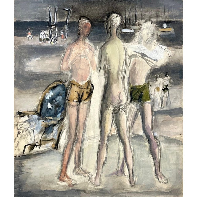 Modern Simka Simkhovitch, Simka Simkhovitch WPA W/C Painting Gouache American Modernist Beach Scene Nude, c.1930's For Sale - Image 3 of 5