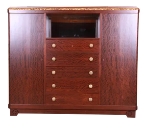 Louis Majorelle Signed Art Nouveau Burled Mahogany Bar Cabinet, Newly Restored