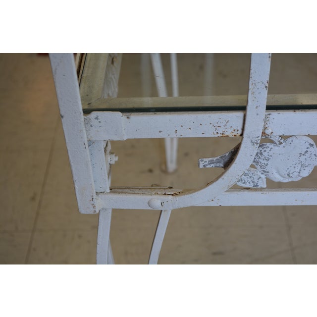 White Vintage White Ornate Iron & Metal Table W/ Shelves - Bakers Rack or Patio Plant Stand For Sale - Image 8 of 18