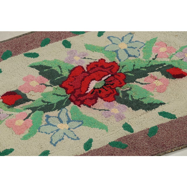 1920s Antique Hooked Rug in Purple With Floral Medallion & Patterns From Rug & Kilim For Sale - Image 5 of 8