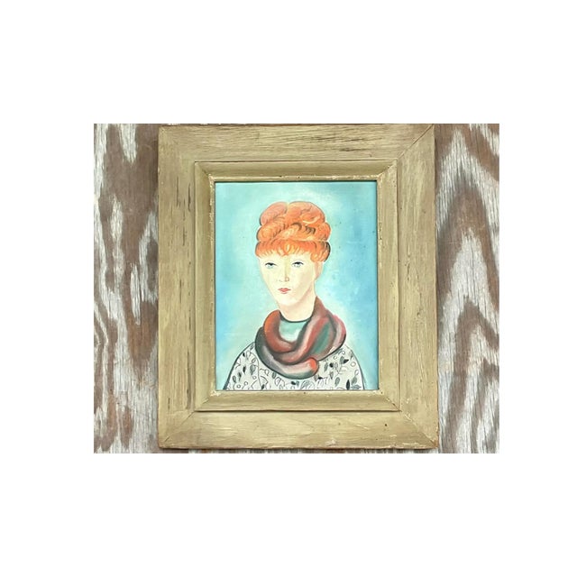 Textile Vintage Boho Original Oil Portrait of Woman For Sale - Image 7 of 14