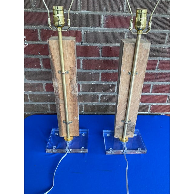 Pair Antique Carved Oak Architectural Fragment Table Lamps W/ Lucite Bases For Sale - Image 9 of 12