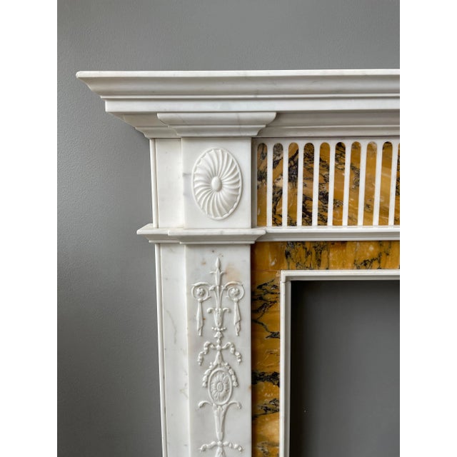 19th Century Neoclassical Statuary White and Sienna Marble Fireplace Mantel For Sale - Image 3 of 10