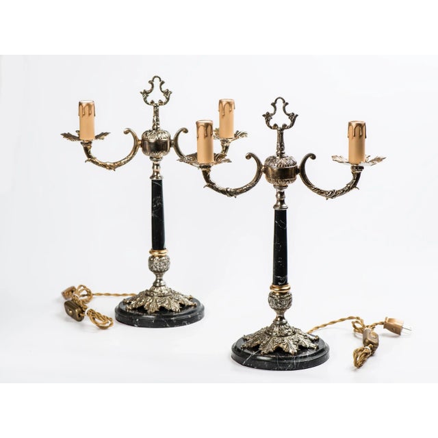Mid-Century Modern Marble & Brass Candelabras Table Lamps - a Pair For Sale - Image 3 of 10