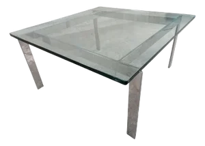 Mid Century Modern Fritz Hansen Style Beveled Glass Top Coffee Table