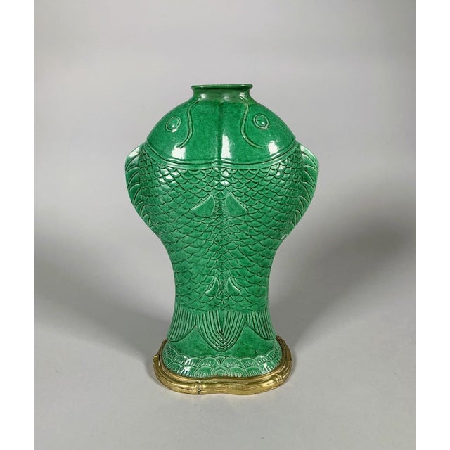 Monochrome Green Vase with Adjoining Carp, Kangxi period (1662-1722) For Sale
