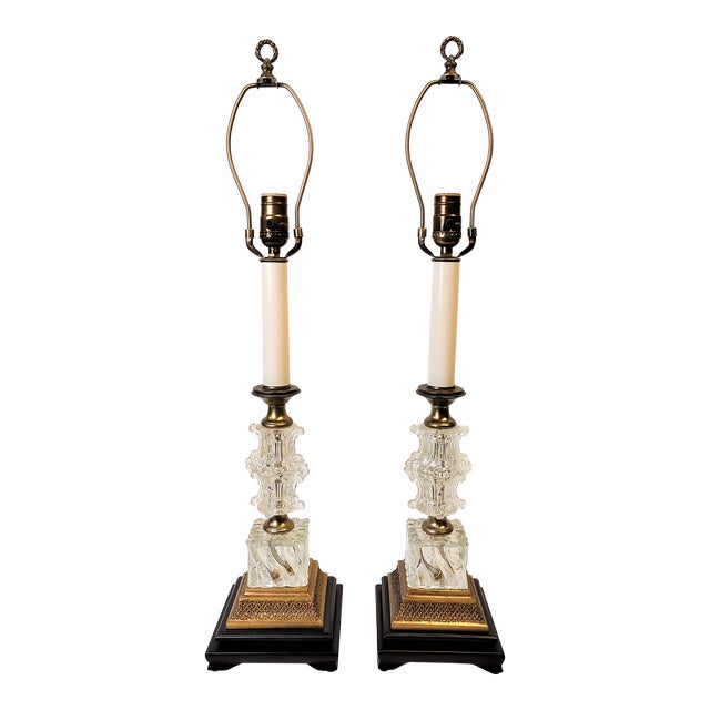Vintage Crystal and Brass Buffet Lamp Pair Chairish