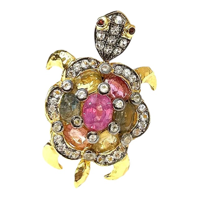 Bochic “Orient” Ruby & Sapphires Turtle Cocktail Ring Set 18k & Silver Size 5.5 For Sale