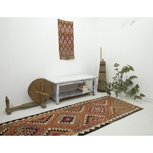 Orange & Brown Vintage Kilim Runner For Sale In Los Angeles - Image 6 of 7