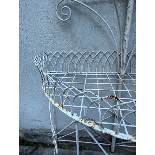 White Antique Victorian Four-Tier Painted Wirework Demilune Garden Plant Stand, C. 1900 For Sale - Image 8 of 16