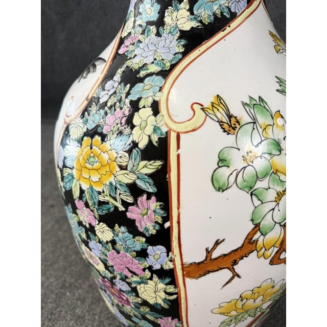 Late 20th Century Monumental Asian Palace Vases With Birds and Flowers With Blue Banding For Sale - Image 10 of 12