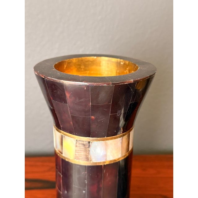 1980s Pair of Tessellated Horn and Brass Candle Holders For Sale - Image 12 of 12