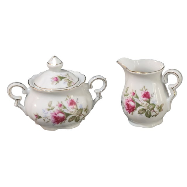 Ceramic Vintage Japanese Porcelain Royal Rose Set Sugar Bowl & Creamer For Sale - Image 7 of 7
