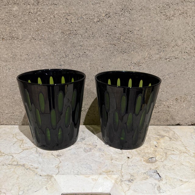 1960s 1960s Murano Vases Cased Glass Black & Green Italy For Sale - Image 5 of 7