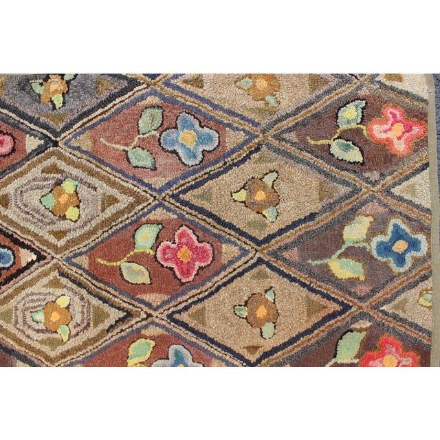 Antique American Hooked Rug With Diamond Patchwork Floral Design 4'10"x8'6" For Sale - Image 9 of 10