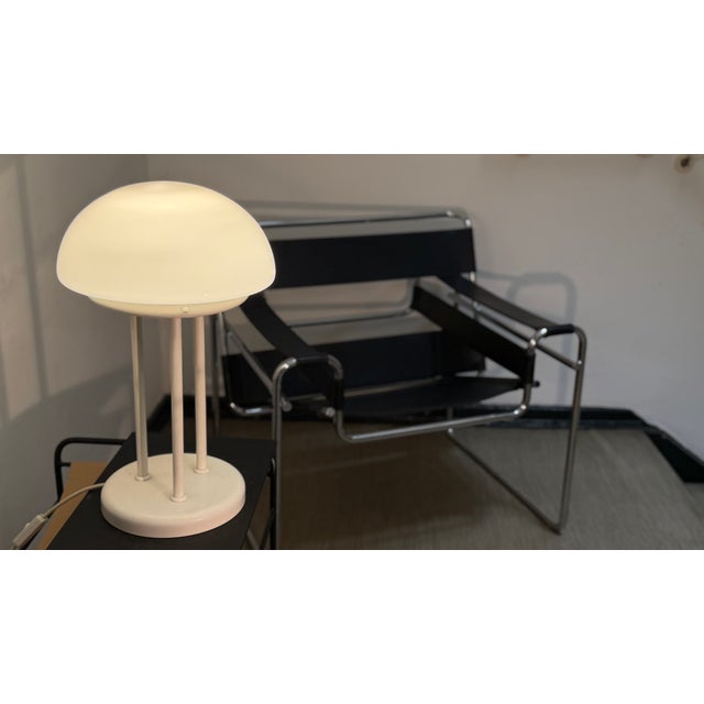 Vintage Mushroom Tripod Table Lamp in Opaline Glass and White Steel, 1970s For Sale - Image 11 of 11