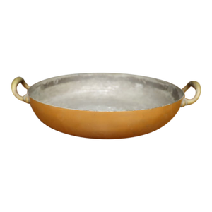 Antique Copper Gratin / Sauté Pan With Brass Handles