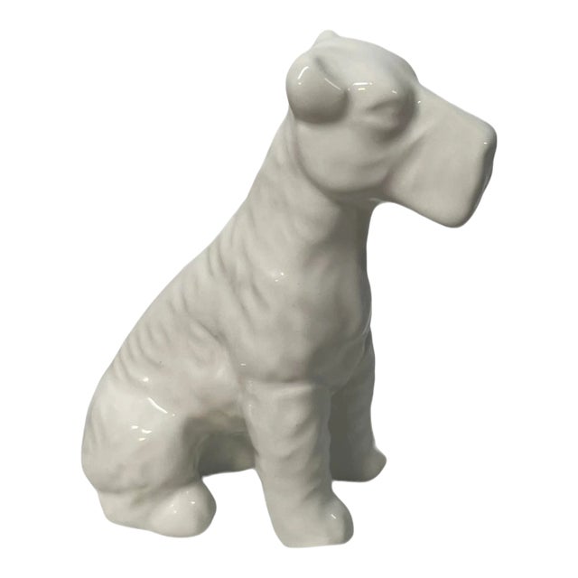 Late 20th Century Sitting Schnauzer Pup Dog in Snow White Porcelain For Sale
