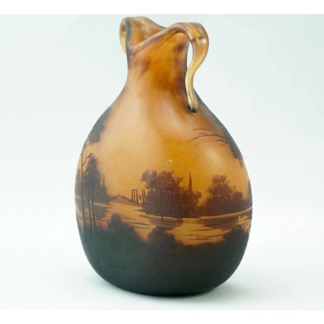 Art Nouveau Muller Freres Luneville Cameo Landscape Vase 1900 For Sale - Image 3 of 9