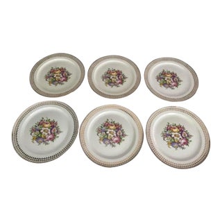 Mid 20th Century Italian Edwin M Knowles China Co. 22k Gold Plates- Set of 6 For Sale