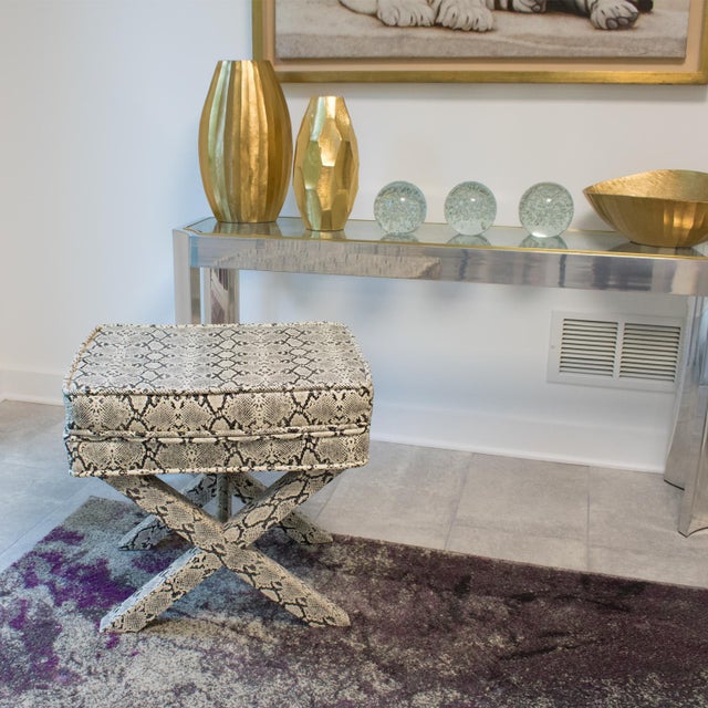 Billy Baldwin Style Python Leather X-Bench Ottoman Footstool For Sale - Image 11 of 12