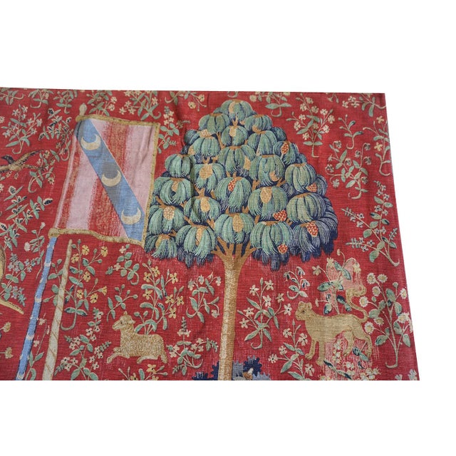 1875s Antique Red Tapestry Scene Pictorial Medieval Romance European Flat Weave For Sale - Image 13 of 13