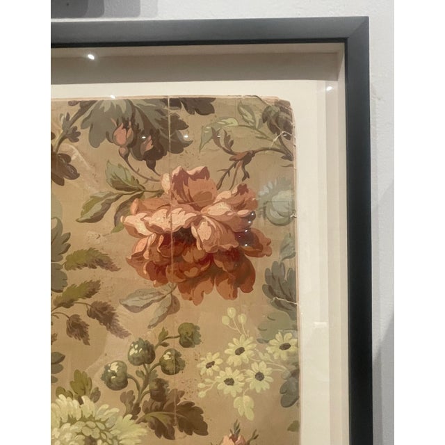 Original Antique French Wall Covering Strike-Off. Featuring a lovely muted palette of light green, light blue, burgundy,...