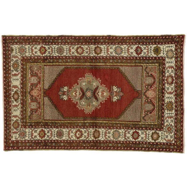 Mid 20th Century Turkish Oushak Accent Rug - 3′5″ × 5′4″ For Sale - Image 4 of 6