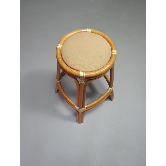 Bamboo Stools with Leather Seats, 1970s, Set of 3 For Sale - Image 9 of 15