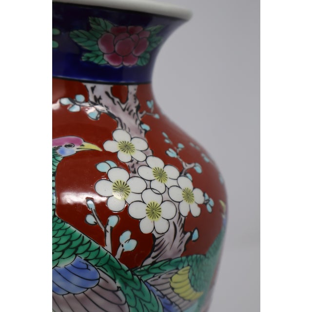Mid 20th Century Japanese Red-Ground Bird & Peony Ceramic Vase, 12ʺ For Sale - Image 5 of 18