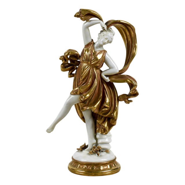 Capodimonte Dancer in Gold-Plated Enameled Ceramic For Sale