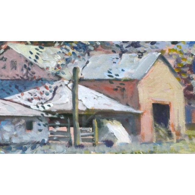 Impressionist C. Romero Woodside Barn Impressionist Architectural Landscape Gouache on Paper 1990 For Sale - Image 3 of 5