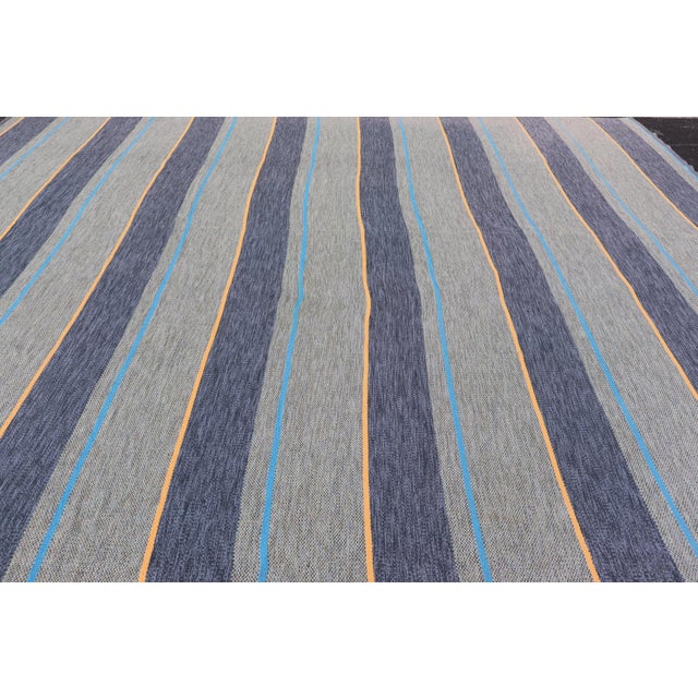 Measures: 15'5 x 16'3 Large Square Scandinavian Flat Weave Rug in Gray, Blue, and Soft Yellow. Keivan Woven Arts / rug/...