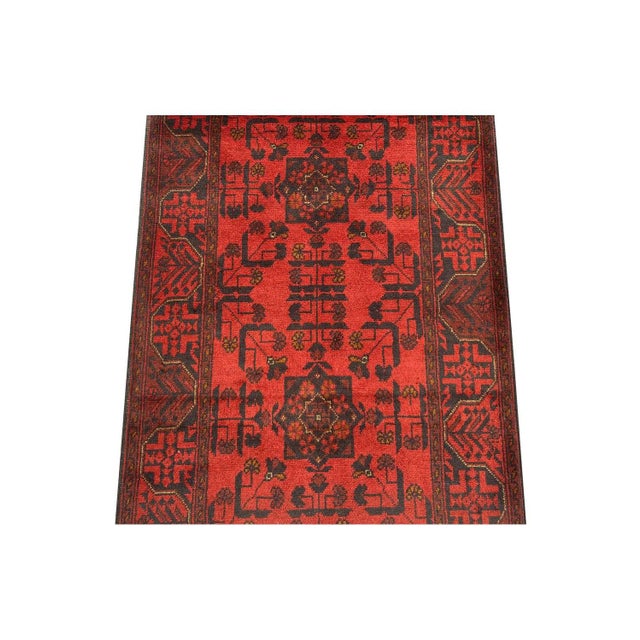 Red Fine Quality Hand Knotted Afghan Khal Mohammadi Wool Area Runner Rug 9.8 X 2.9 Ft For Sale - Image 8 of 13