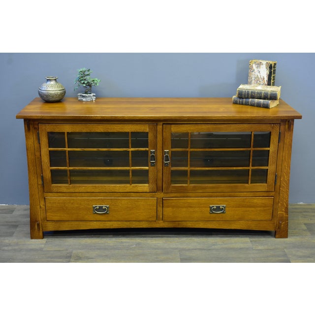 2020s Mission Quarter Sawn Oak 60" Tv Stand (2 Colors Available) For Sale - Image 5 of 18