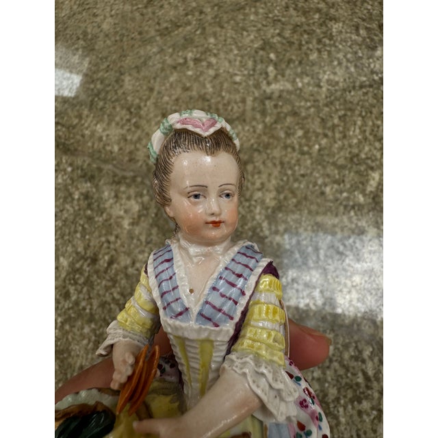 Pair of 19th Century Porcelain Figures of a Boy and Girl Likely From the Nymphenburg Porcelain Factory Germany For Sale - Image 4 of 16