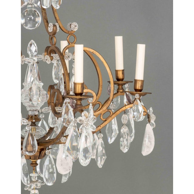 Maria Theresa Style Eight-Branch Gilt Bronze and Rock Crystal Chandelier For Sale - Image 4 of 9