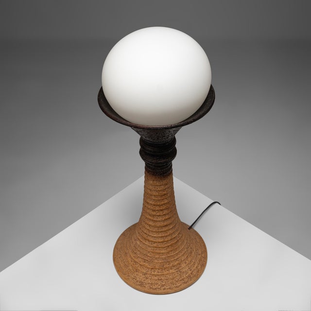 Large Eartly Ceramic and Opaline Glass Table Lamp from Doria Leuchten, Germany, 1970s For Sale - Image 3 of 11