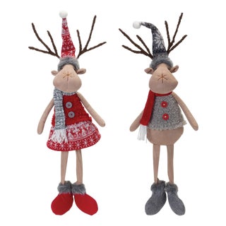 Plush Winter Deer Shelf Sitter (Set of 2) For Sale