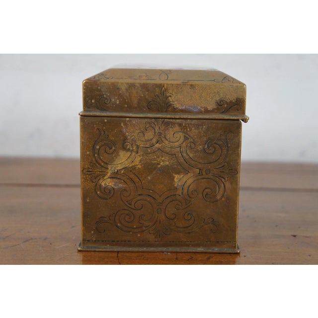 Early 20th Century Antique Art Deco Etched Brass Stationary Box For Sale - Image 4 of 13