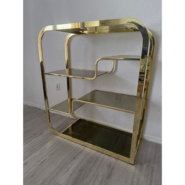 1980s Milo Baughman Style Gold Brass Etagere For Sale In Naples, FL - Image 6 of 10
