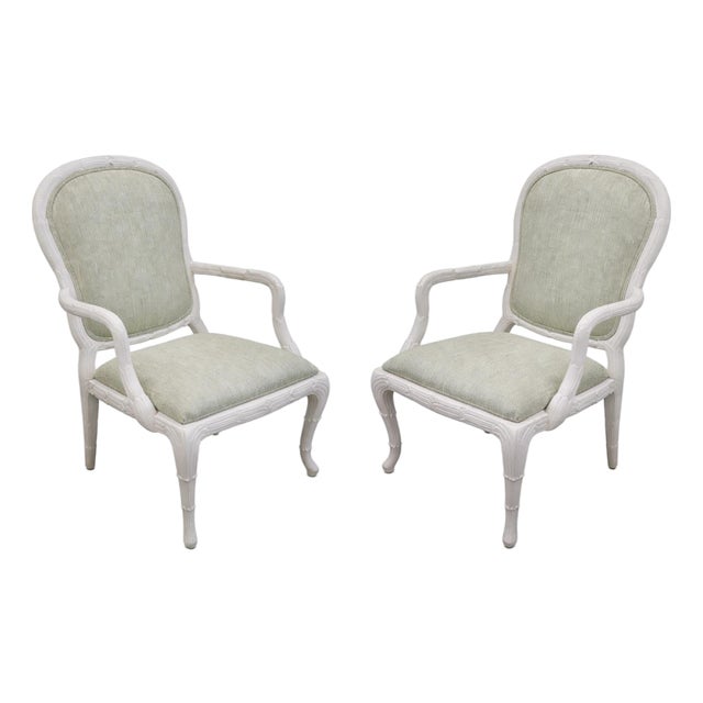 1960s Pair of White Acanthus Upholstered Chairs For Sale