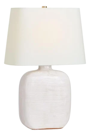 Chapman & Myers by Visual Comfort Signature Pemba Medium Combed Table Lamp in Glossy White Crackle with Linen Shade