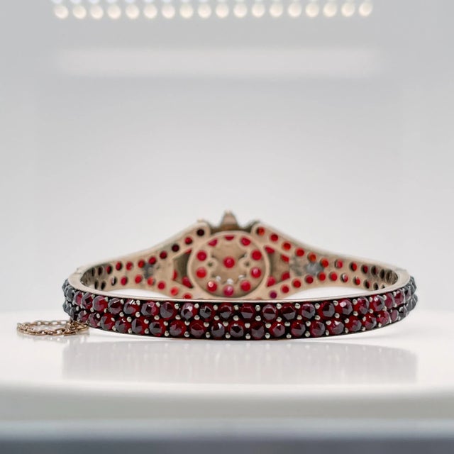 Vintage Antique Bohemian Gold Filled Garnet Bangle Bracelet For Sale - Image 10 of 12